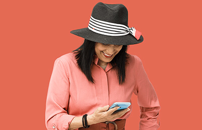 Woman using ACU mobile app