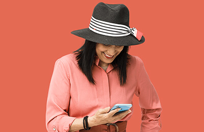 Woman using ACU mobile app Woman using ACU mobile app